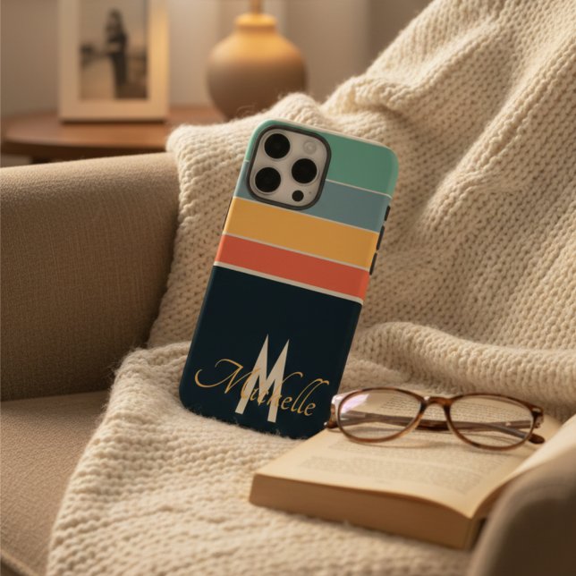 Coques Case-Mate iPhone 80s vintage Stripe simple monogramme original pers (Créateur téléchargé)