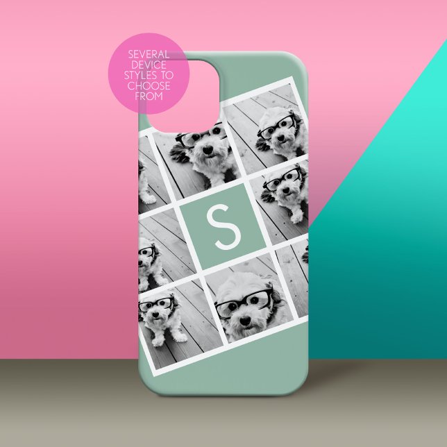 Coques Case-Mate iPhone 8 Collage Photo Monogramme Vert Menthe Personnalis (Personalized Phone Case with Custom Photos and Text - Pick Your Device Style)