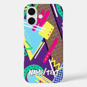 Coque Pour iPhone 16 90s Motif, Vintage rétro années 90 Géométrique ble