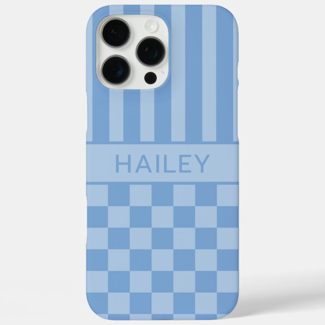 Coques Case-Mate iPhone À carreaux bleus rayés Personnalisé (Verso)