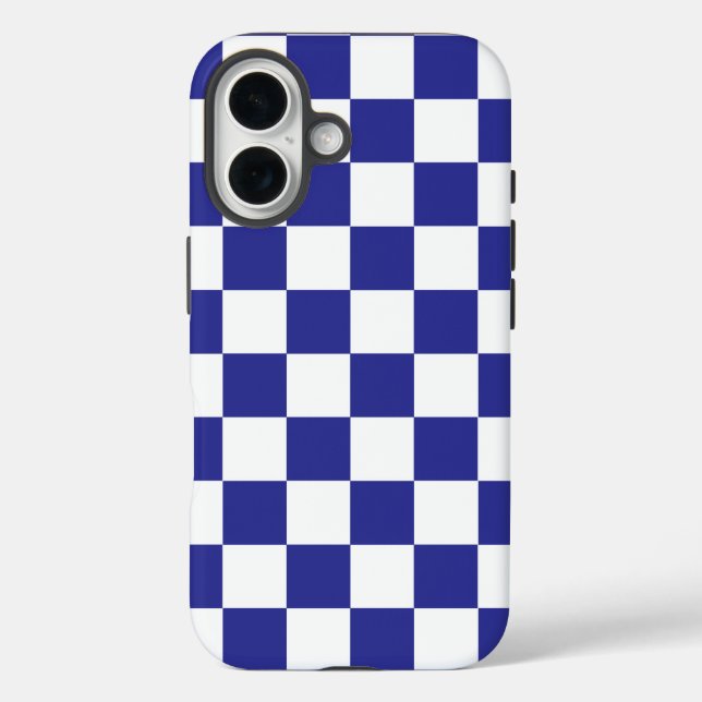 Coques Case-Mate iPhone à damiers bleu foncé et blanc (Verso)