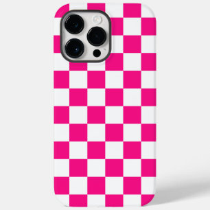 Coque Case-Mate iPhone à damiers carré chaud rose blanc rétro géométrique