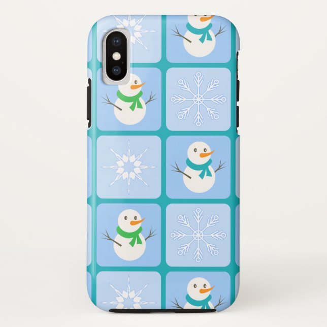 Coques Case-Mate iPhone À damiers hiver bonhomme de neige motif et flocons (Dos)