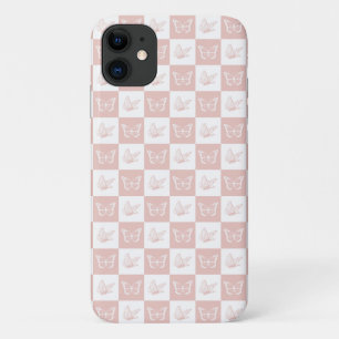 Case-Mate iPhone Case à damiers Motif à papillon rose et blanc
