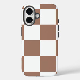 Coque Pour iPhone 16 à damiers Motif en Blanc et Mocha Mousse