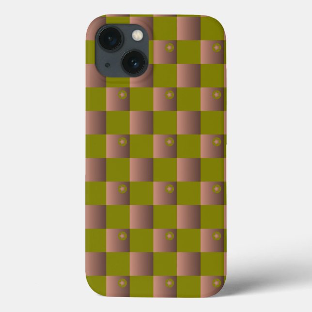 Coques Case-Mate iPhone à damiers motif en brun et vert olive (Verso)