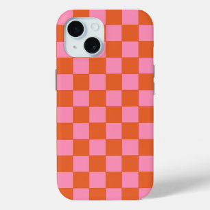 Coque Case-Mate iPhone à damiers orange et rose