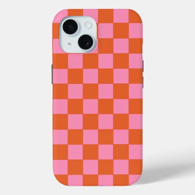 Coques Case-Mate iPhone à damiers orange et rose (Verso)