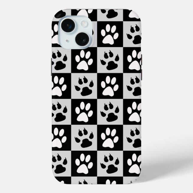 Coques Case-Mate iPhone à damiers pattes et pattes blanches noires (Verso)
