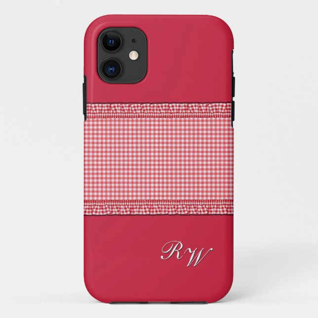 Coques Case-Mate iPhone À damiers rouge avec Monogramme (Dos)
