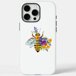 Coque iPhone 16 Pro Max Abeille à fleurs avec plantes sauvages