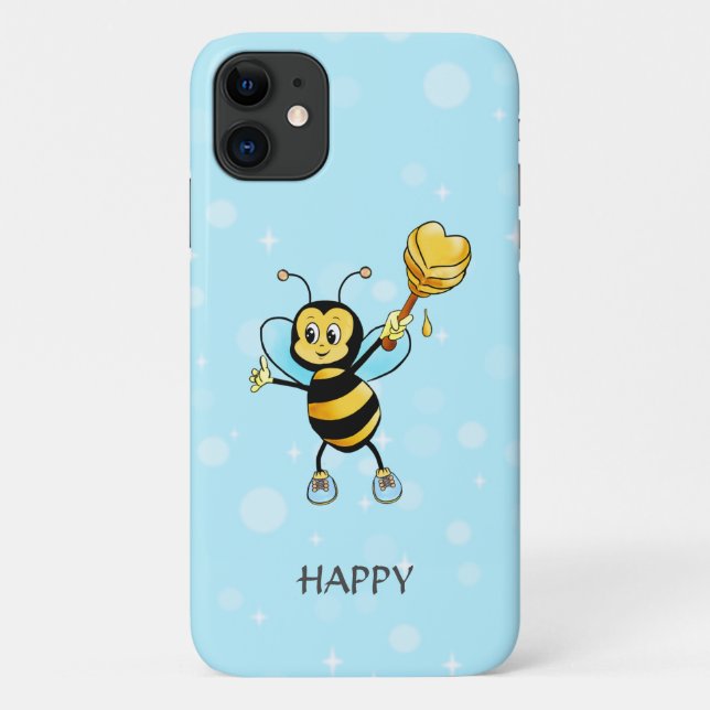 Coques Case-Mate iPhone Abeille bourdon miel sur fond bleu clair et noir (Dos)