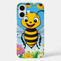 Abeille de dessin animé fleurs colorées