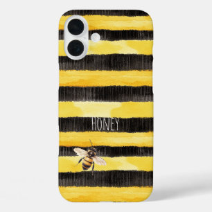 Coque Pour iPhone 16 Plus Abeille de miel Noir Jaune