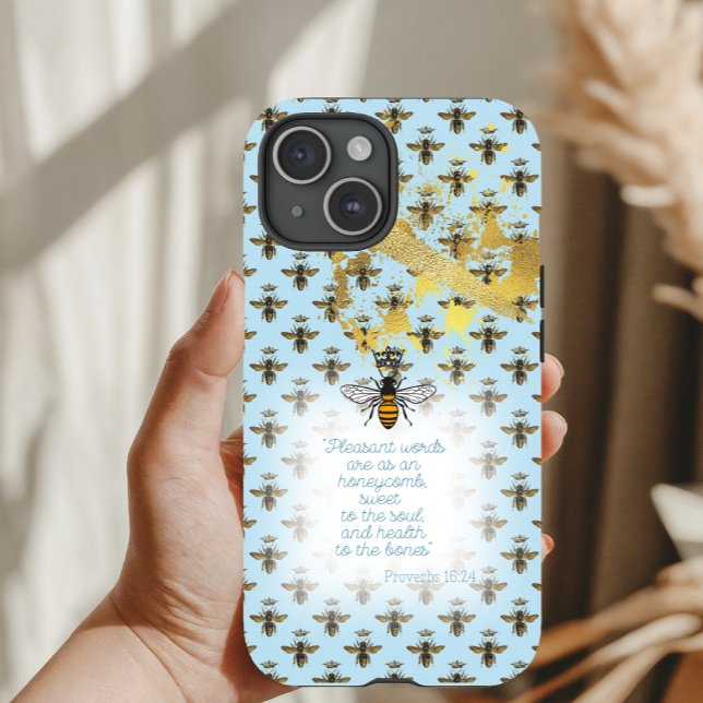 Coques Case-Mate iPhone Abeille Reine de Foi Grille Luxe Pastel Bleu Or (Créateur téléchargé)