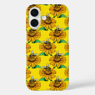 Coque Pour iPhone 16 Abeille sur motif de fleur de tournesol jaune