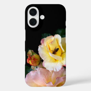 Coque Pour iPhone 16 Abeille sur roses rose jaune Fleurs