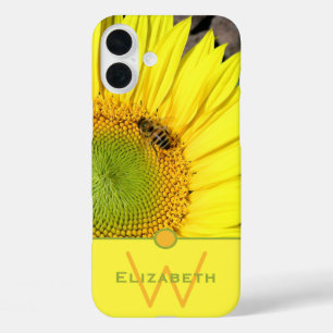 Coque Pour iPhone 16 Plus Abeille sur tournesol Lettre initiale Monogramme