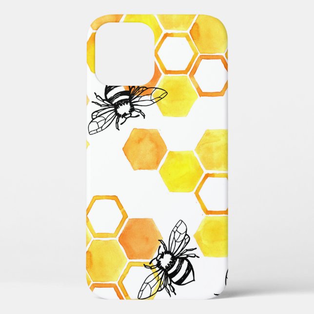 Coques Case-Mate iPhone Abeilles de miel : Motif d'aquarelle jaune (Verso)