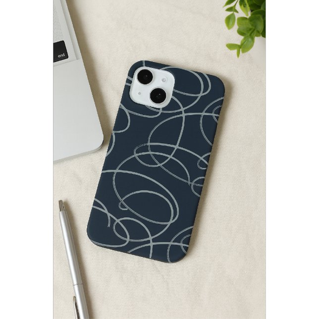 Coques Case-Mate iPhone Abstract Swirling Vine | Minimalist Line Art Navy (Créateur téléchargé)