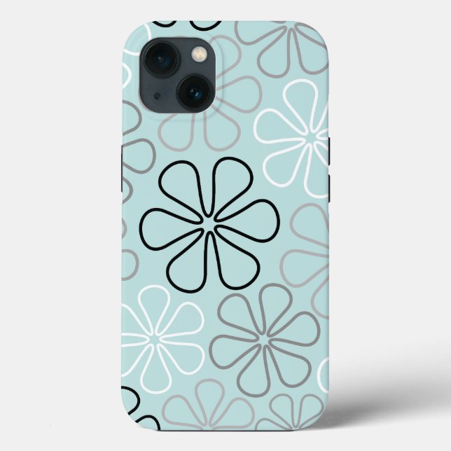 Coques Case-Mate iPhone Abstrait Big Flower Outlines BWG+Duck Egg Blue (Verso)