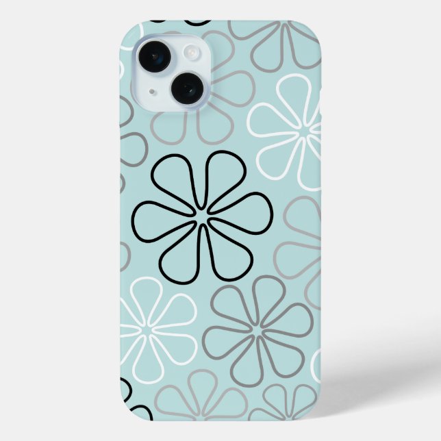 Coques Case-Mate iPhone Abstrait Big Flower Outlines BWG+Duck Egg Blue (Verso)
