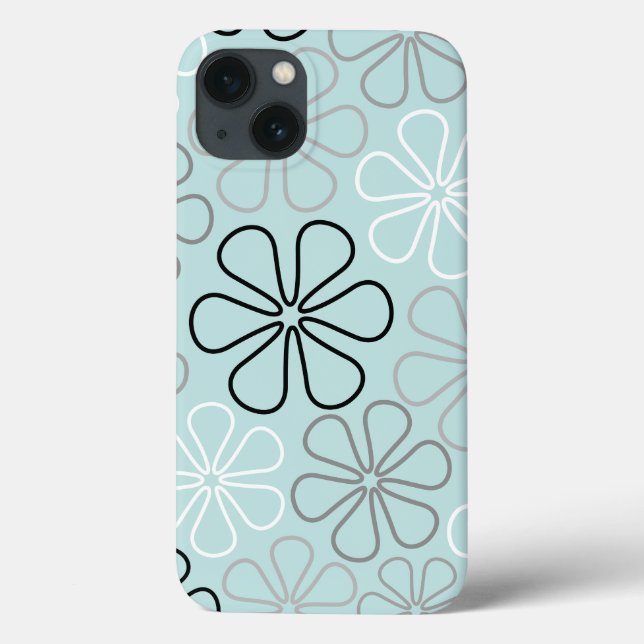 Coques Case-Mate iPhone Abstrait Big Flower Outlines BWG+Duck Egg Blue (Verso)