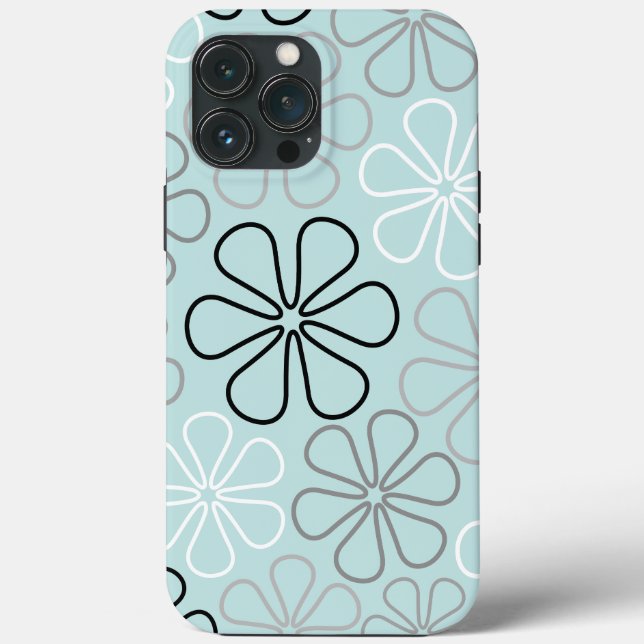 Coques Case-Mate iPhone Abstrait Big Flower Outlines BWG+Duck Egg Blue (Verso)