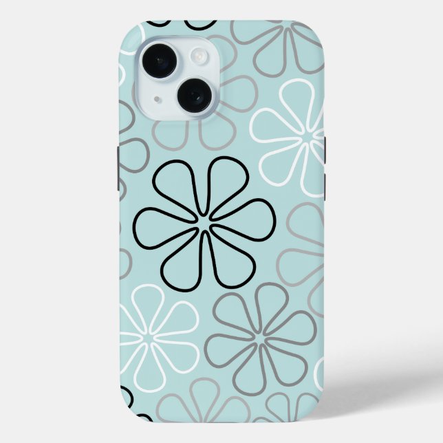Coques Case-Mate iPhone Abstrait Big Flower Outlines BWG+Duck Egg Blue (Verso)