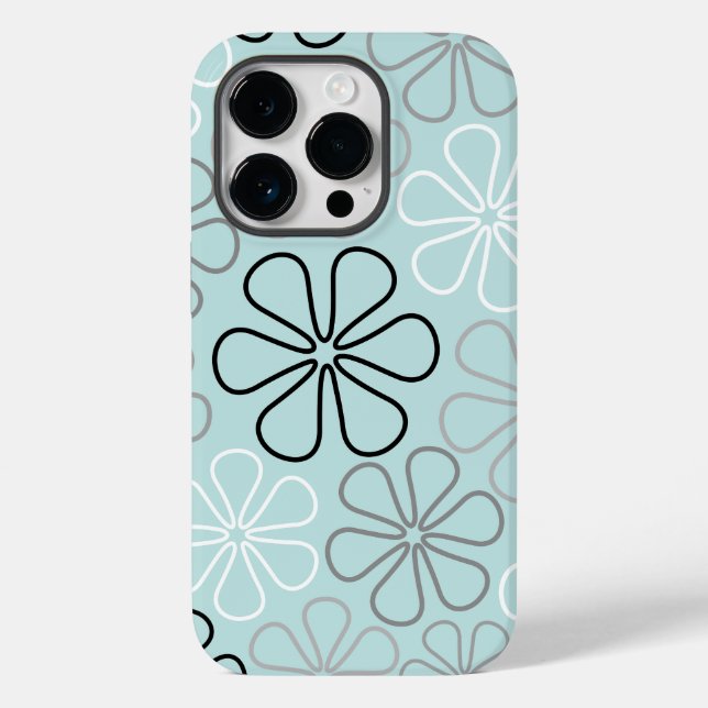 Coques Case-Mate iPhone Abstrait Big Flower Outlines BWG+Duck Egg Blue (Verso)