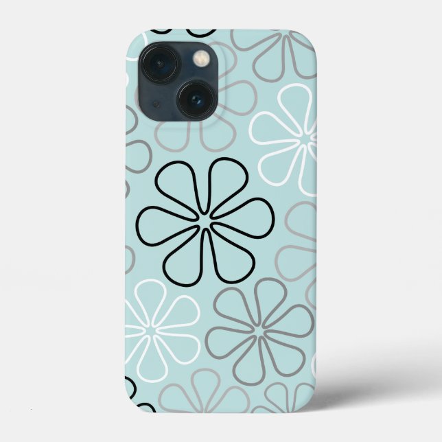 Coques Case-Mate iPhone Abstrait Big Flower Outlines BWG+Duck Egg Blue (Verso)
