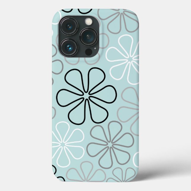 Coques Case-Mate iPhone Abstrait Big Flower Outlines BWG+Duck Egg Blue (Verso)