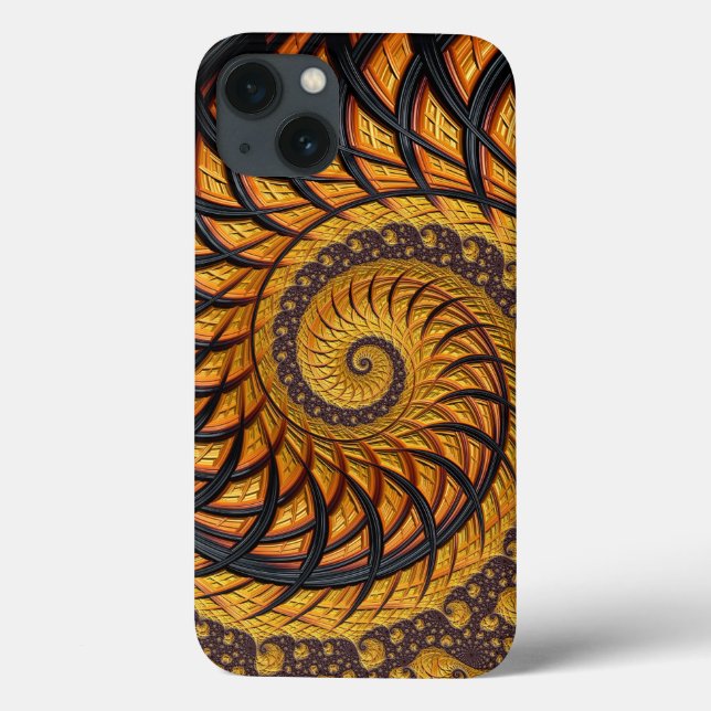 Coques Case-Mate iPhone Abstrait Black Gold Spiral Fractal (Verso)