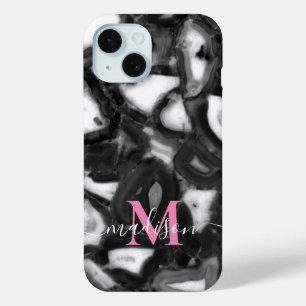 Coque Case-Mate iPhone Abstrait Black White agates script de code monogra