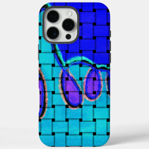Coques iPhone 16 Pro Max Abstrait bleu français avec texture tissée