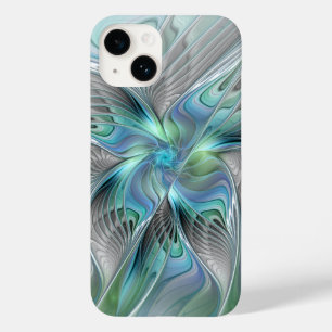 Coque Case-Mate iPhone Abstrait Bleu Vert Papillon Imaginaire Fractal Art