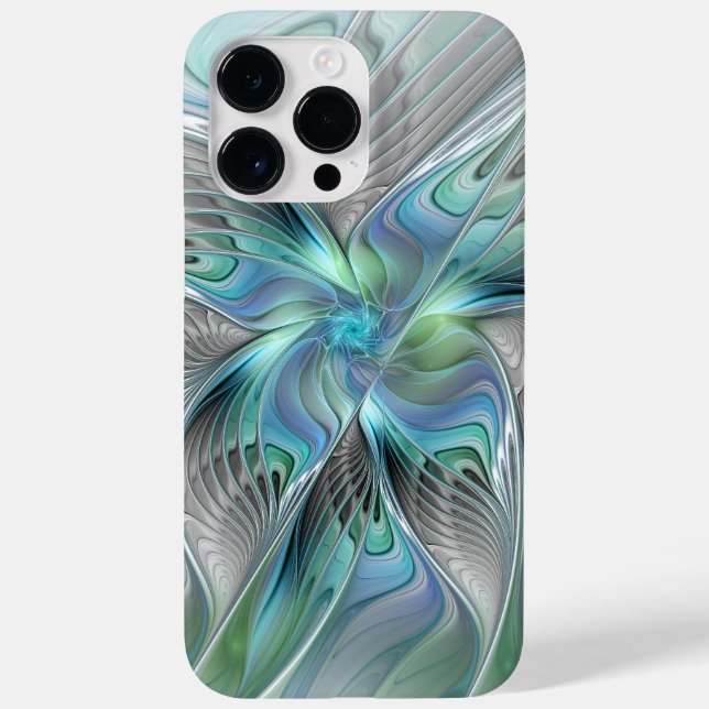 Coques Case-Mate iPhone Abstrait Bleu Vert Papillon Imaginaire Fractal Art (Verso)