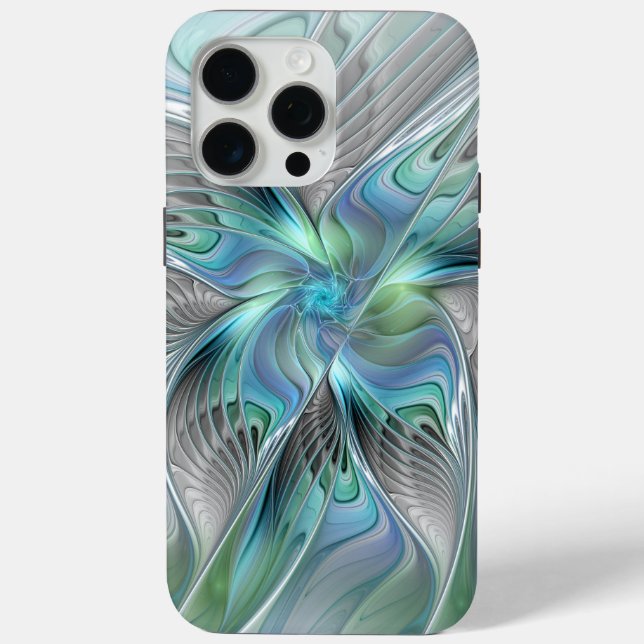 Coques Case-Mate iPhone Abstrait Bleu Vert Papillon Imaginaire Fractal Art (Verso)