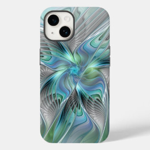 Coque Case-Mate iPhone Abstrait Bleu Vert Papillon Imaginaire Fractal Art