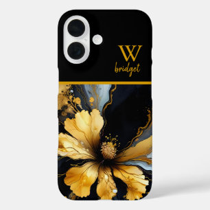 Coque Pour iPhone 16 abstrait chic noir floral