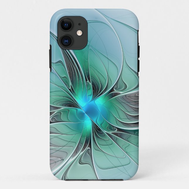 Coques Case-Mate iPhone Abstrait De Bleu, Art Fractal Moderne (Dos)