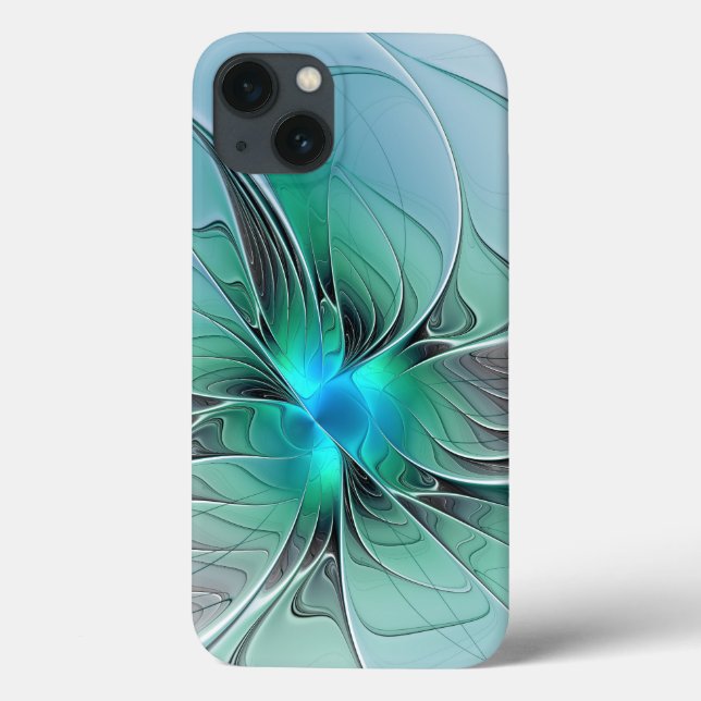 Coques Case-Mate iPhone Abstrait De Bleu, Art Fractal Moderne (Verso)