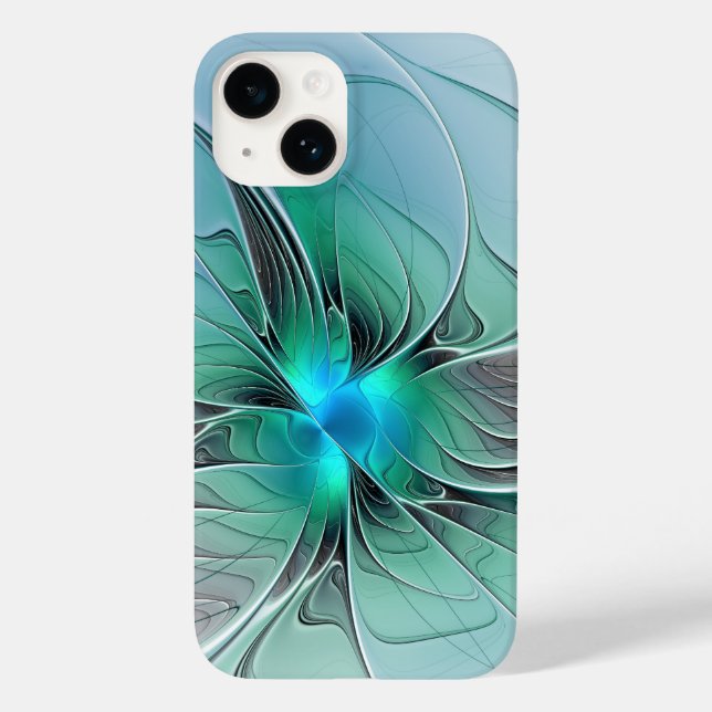 Coques Case-Mate iPhone Abstrait De Bleu, Art Fractal Moderne (Verso)