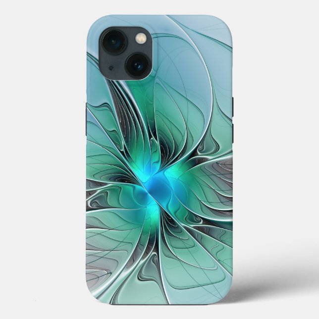 Coques Case-Mate iPhone Abstrait De Bleu, Art Fractal Moderne (Verso)