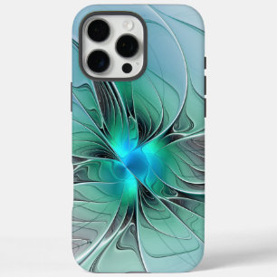 Coque iPhone 16 Pro Max Abstrait De Bleu, Art Fractal Moderne