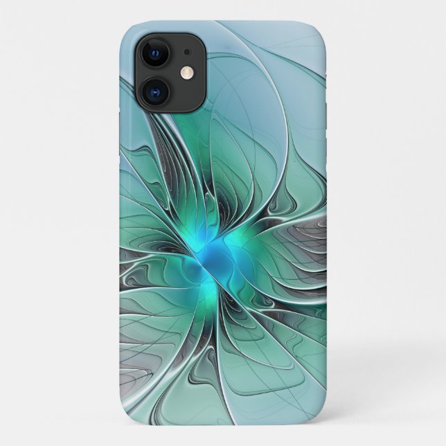 Coques Case-Mate iPhone Abstrait De Bleu, Art Fractal Moderne (Dos)