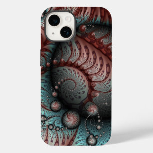 Coque Case-Mate iPhone Abstrait Fantaisie Vive Art Fractal Brun Bleu