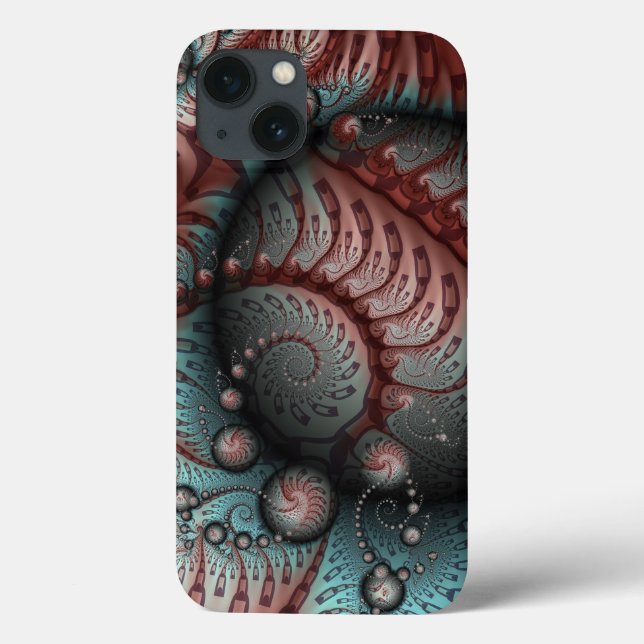 Coques Case-Mate iPhone Abstrait Fantaisie Vive Art Fractal Brun Bleu (Verso)