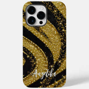 Coque Case-Mate iPhone Abstrait Fils Noir et Or Nom personnalisé