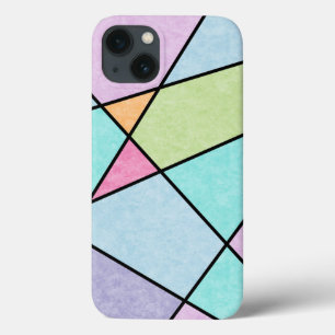 iPhone 13 Case Abstrait Géométrique Frosted pastel Bleu Rose Lila